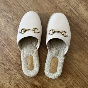 Gucci Beige Horsebit Leather/Shearling mules